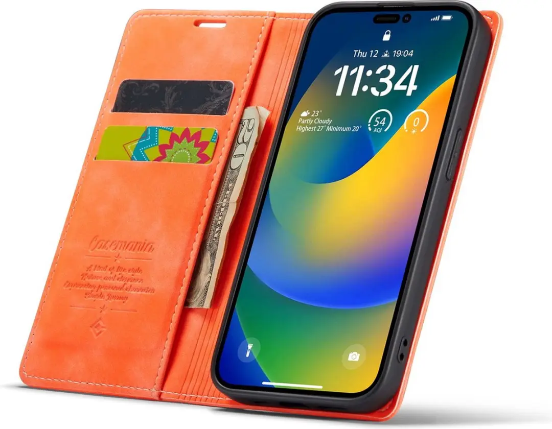Caseme iPhone 14 Pro Max Bookcase Hoesje - Oranje - 3 Pasjes