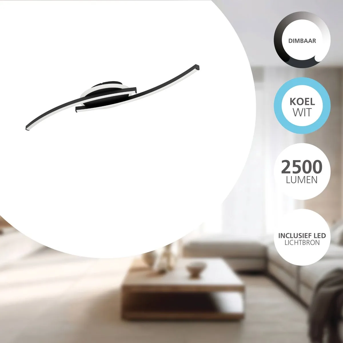 Eglo Lungolago Plafondlamp LED 74cm - Dimbaar - Zwart/Wit