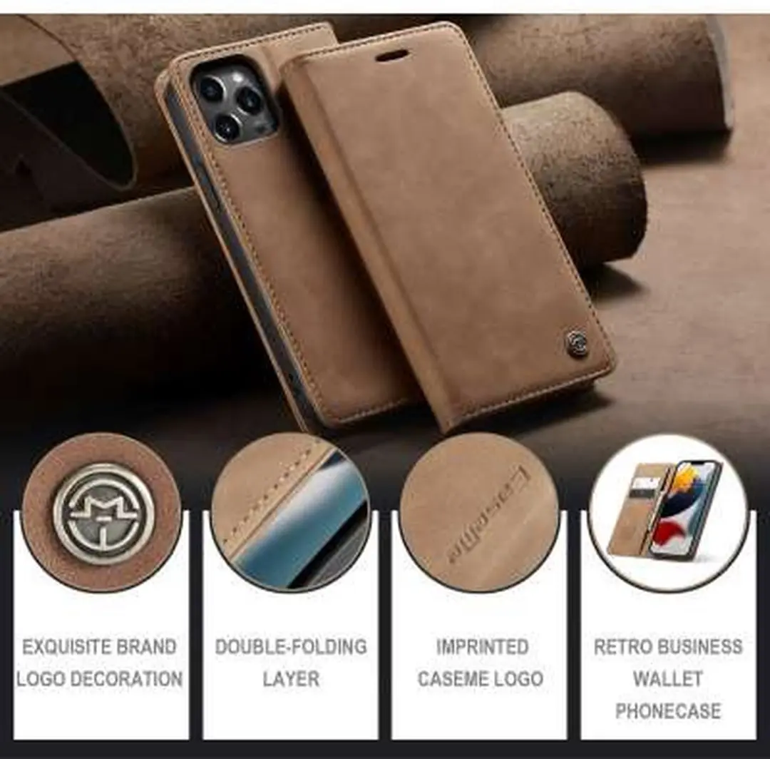 CaseMe iPhone 13 Pro Retro Wallet Hoes - Bruin
