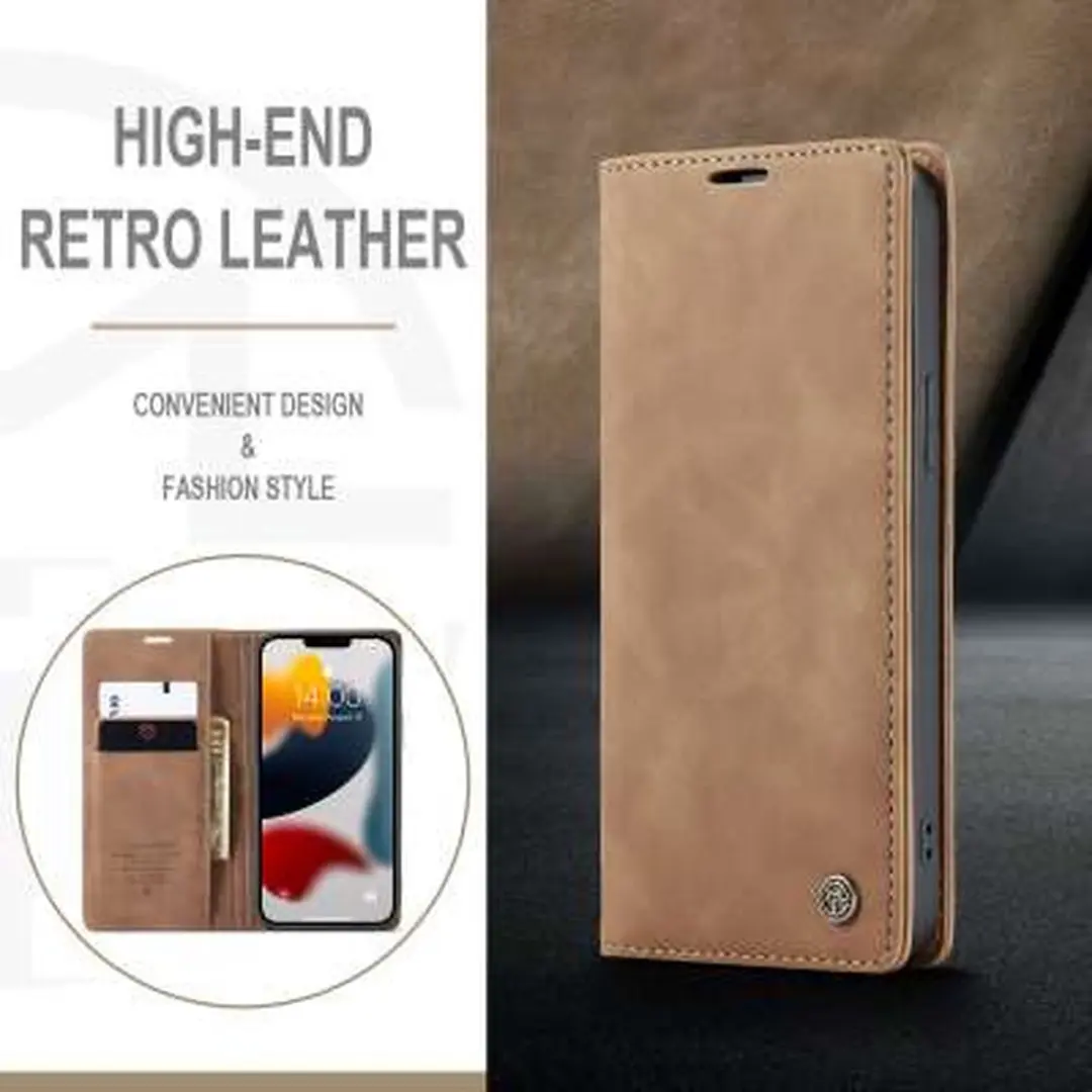 CaseMe iPhone 13 Pro Retro Wallet Hoes - Bruin
