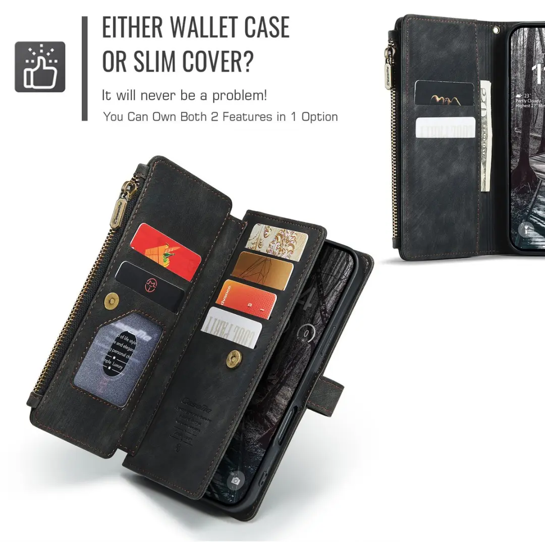 Caseme iPhone 17 Pro PU Hoesje Portemonnee - 10 Pasjes - Zwart