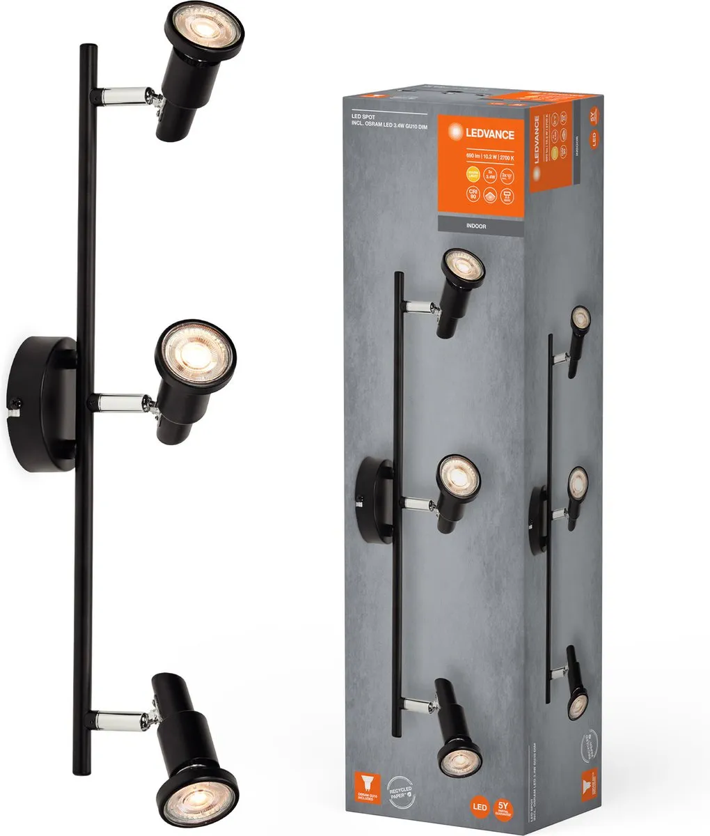 LEDVANCE LED Spot GU10 Black 3x3,4W - 690lm - 2.700K - Zwart