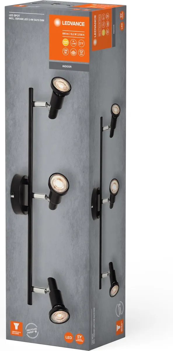 LEDVANCE LED Spot GU10 Black 3x3,4W - 690lm - 2.700K - Zwart