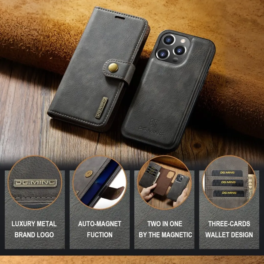 DG.MING iPhone 16 Pro Max Hoesje Grijs - 2-in-1 Book Case