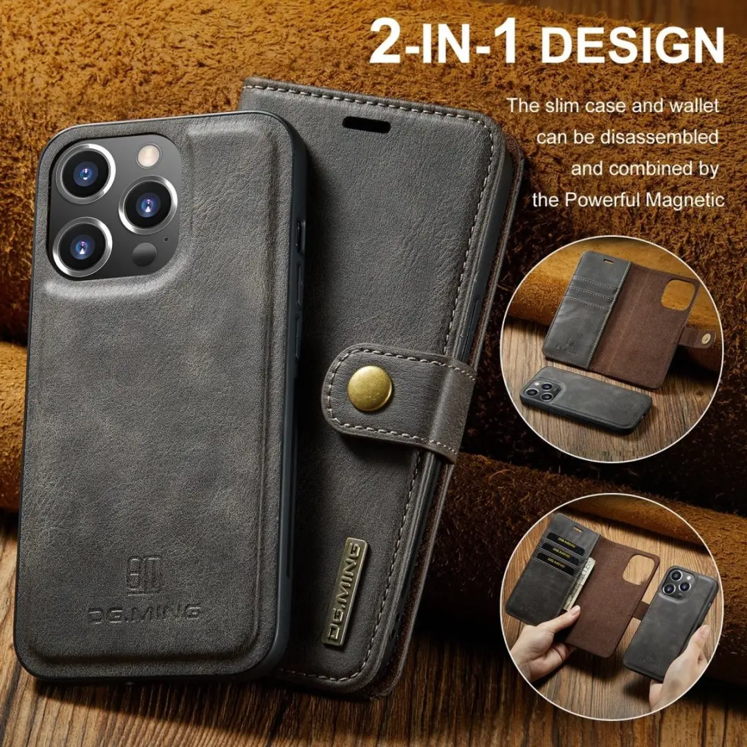 DG.MING iPhone 16 Pro Max Hoesje Grijs - 2-in-1 Book Case