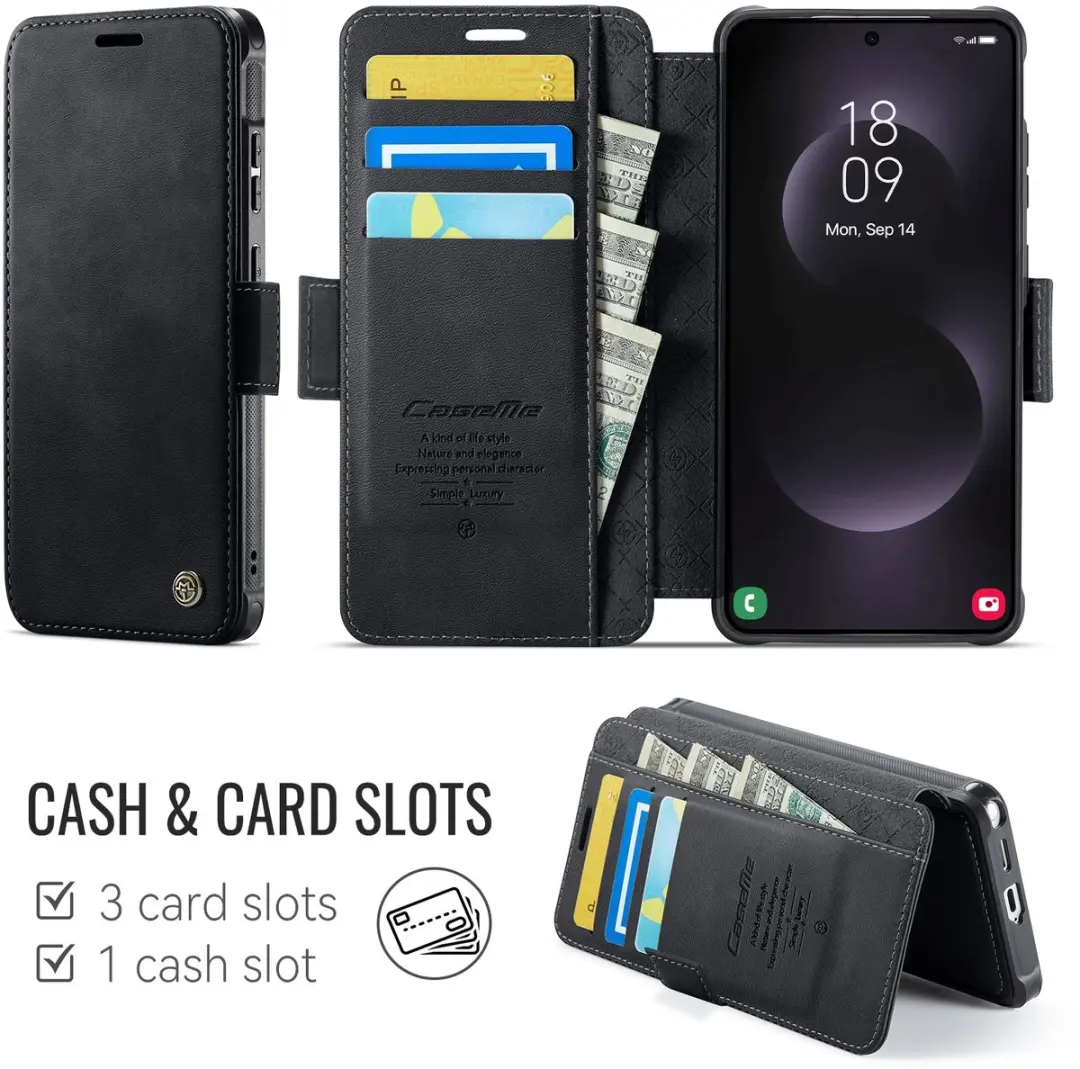 Caseme Hoesje Samsung Galaxy S22 Ultra 053 Slim Book Case - MagSafe - 3 Pasjes - Zwart