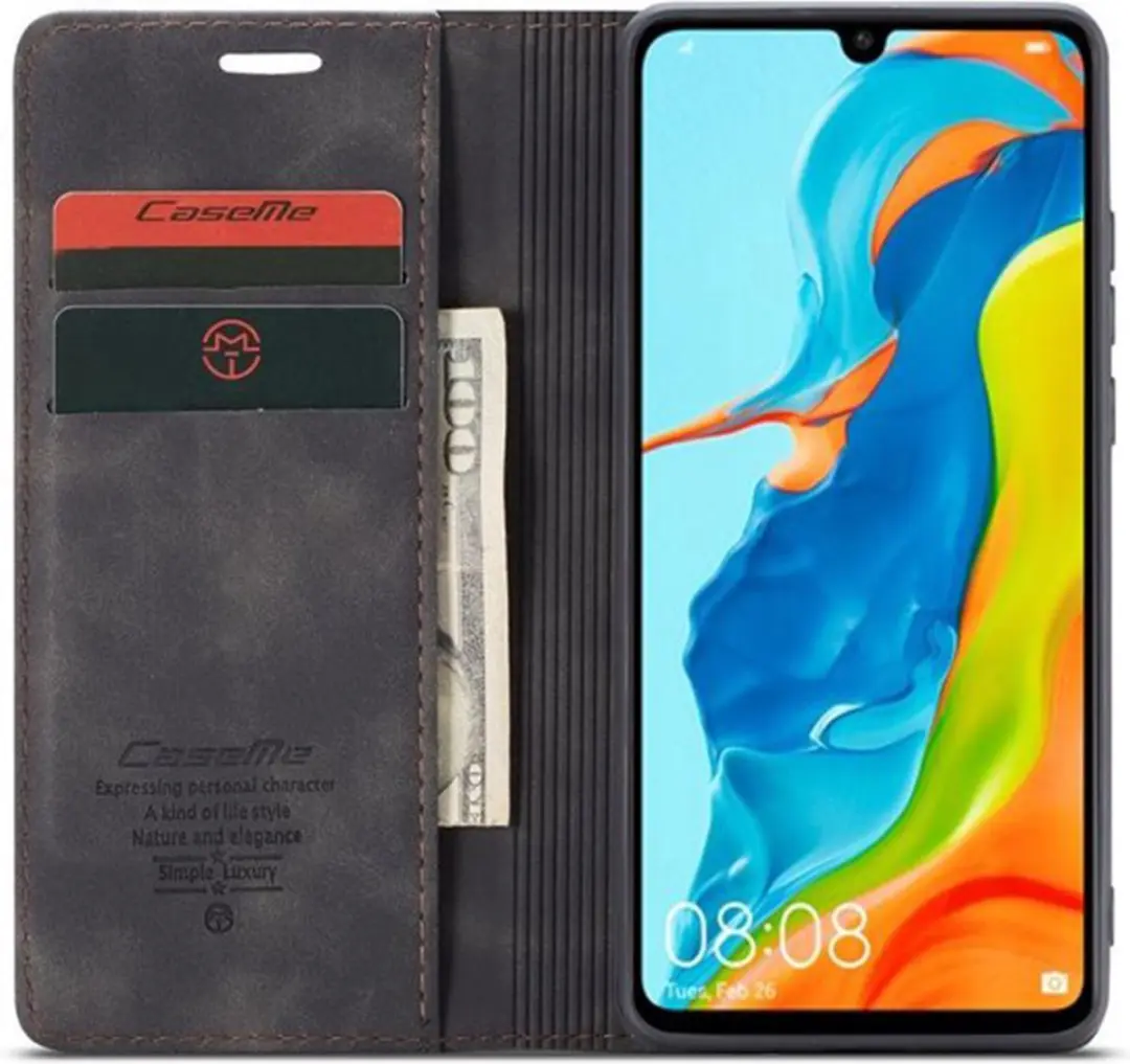 Caseme Book Case P30L87956401 Hoesje - Huawei P30 Lite - 2 Pasjes - Zwart
