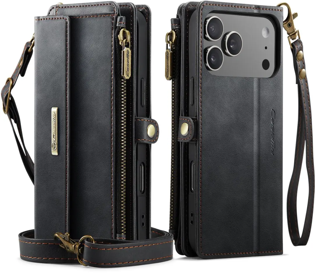 Caseme iPhone 17 Pro Hoesje Portemonnee - 9 Pasjes - Zwart