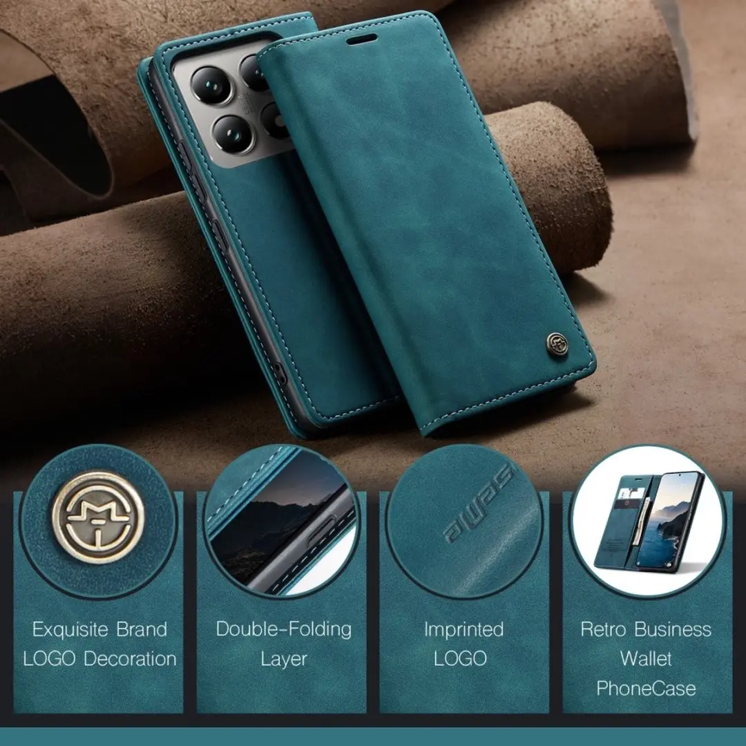 Caseme 013 Book Case Hoesje Xiaomi 14T Pro - Blauw