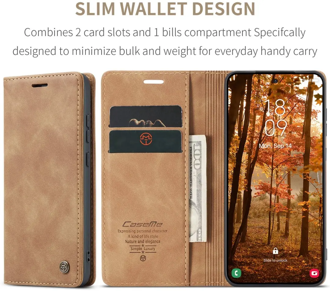 Caseme 013 Book Case Hoesje - Samsung Galaxy S26 - 2 Pasjes - Bruin
