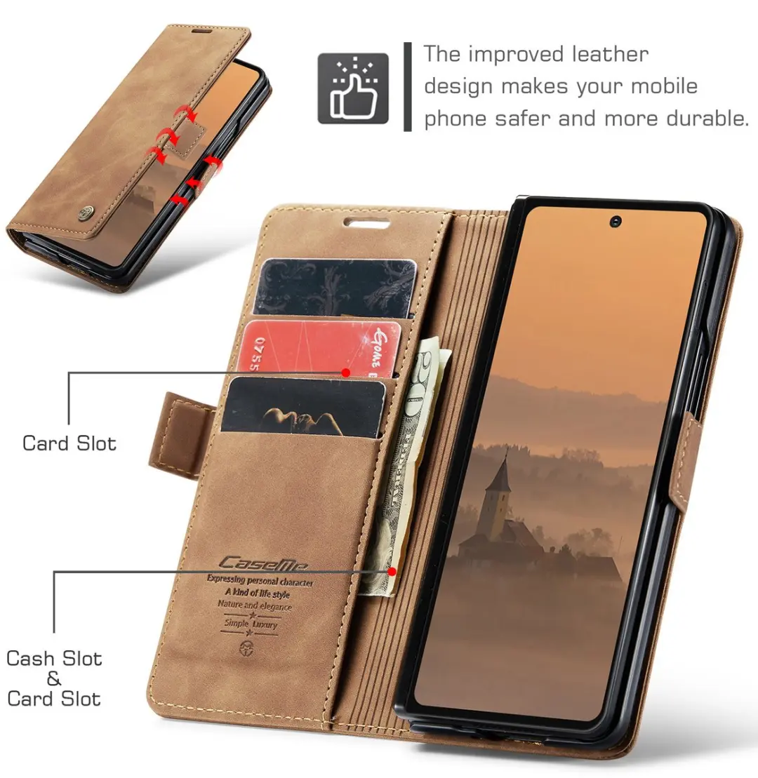 Caseme Bookcase Hoes Samsung Galaxy Z Fold 7 - Bruin - 2 Stuks