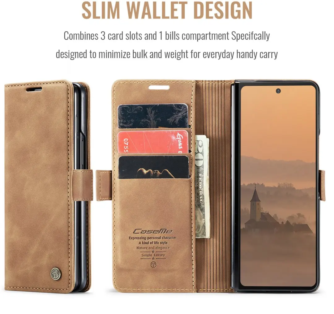 Caseme Bookcase Hoes Samsung Galaxy Z Fold 7 - Bruin - 2 Stuks