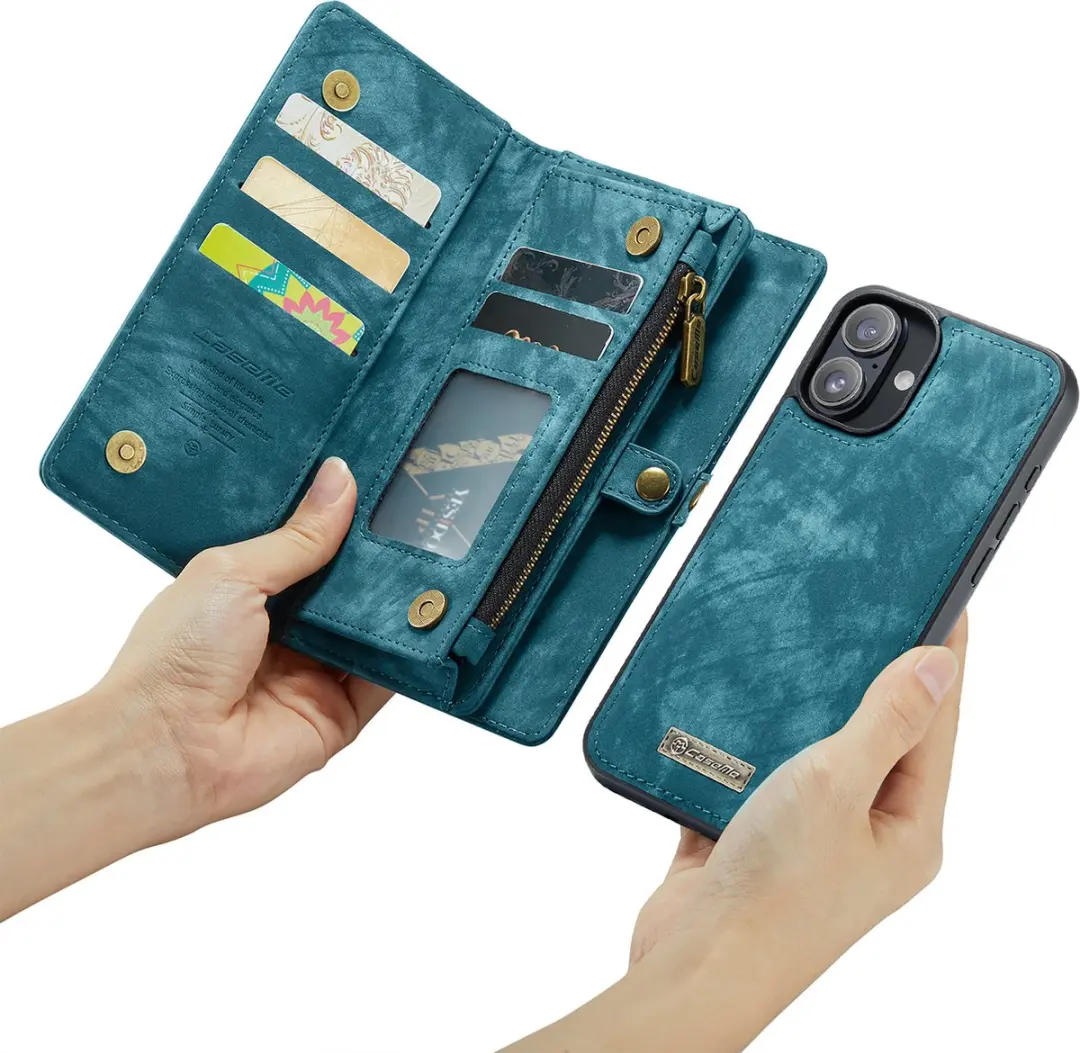 Caseme CSM-8551320 Bookcase Hoesje iPhone 16 - Effen Blauw - 10 Vakjes