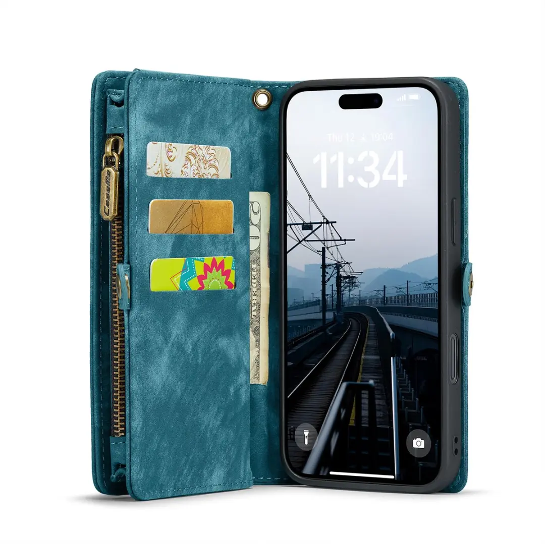 Caseme CSM-8551320 Bookcase Hoesje iPhone 16 - Effen Blauw - 10 Vakjes