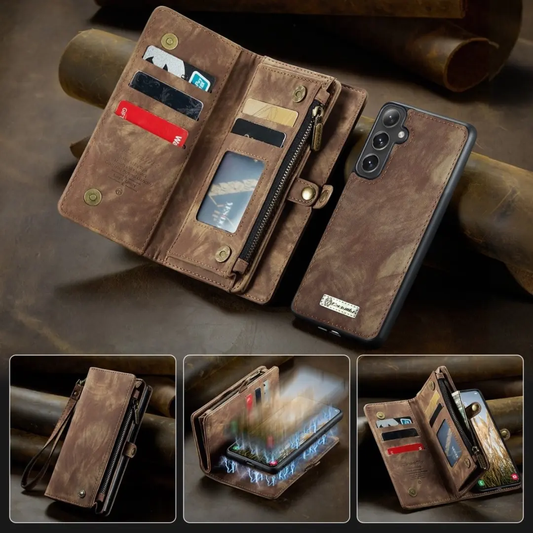 Caseme 008 Hoesje Samsung Galaxy S25 - 2-in-1 Book Case - 8 Pasjes - Bruin