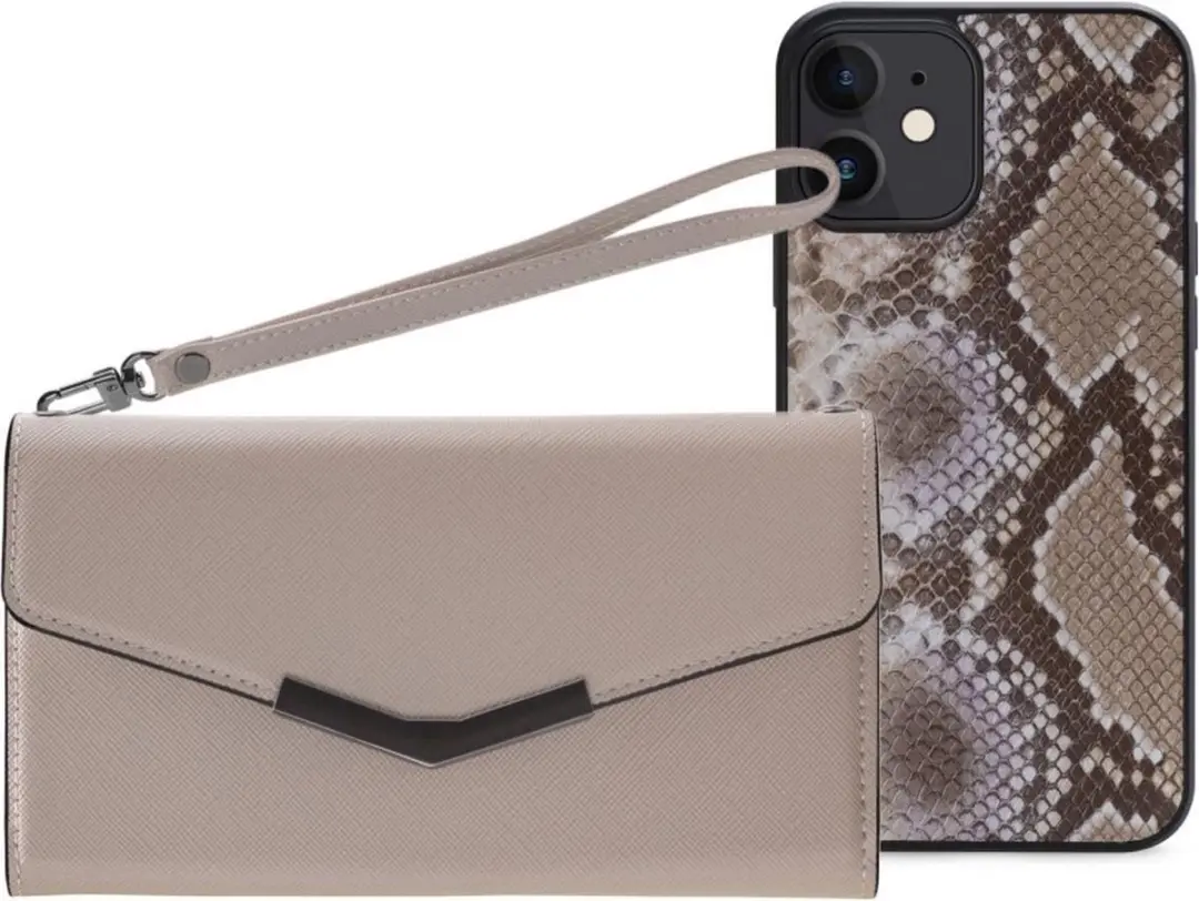 Mobilize iPhone 11/XR Clutch Case - Slangenprint Beige - 5 Pasjes