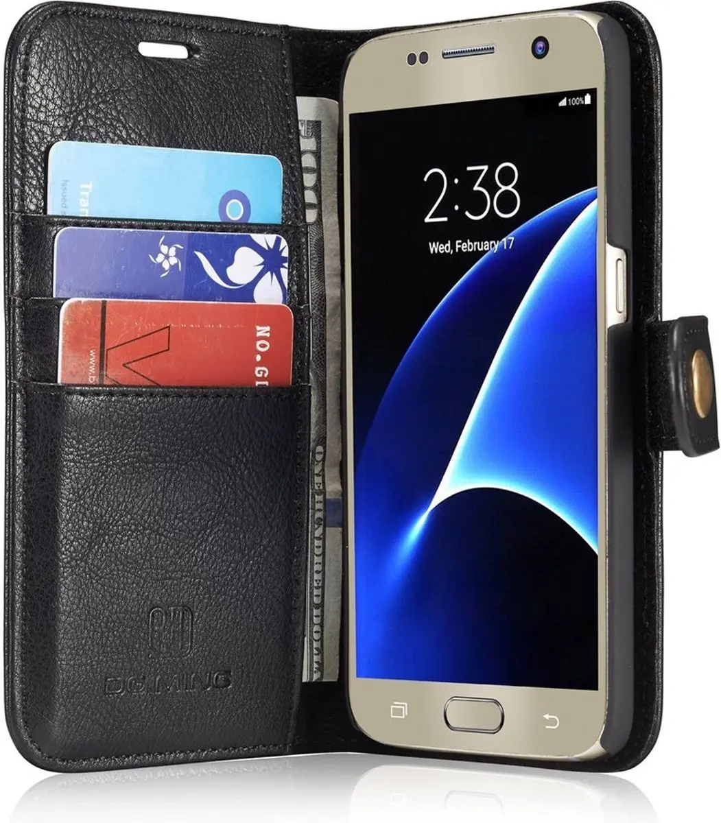 DG.MING Hoesje Samsung Galaxy S7 - Book Case & Back Cover - 3 Pasjes - Zwart