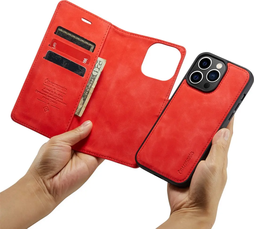 Caseme iPhone 15 Pro Bookcase Hoesje - Effen Rood - 4 Pasjes