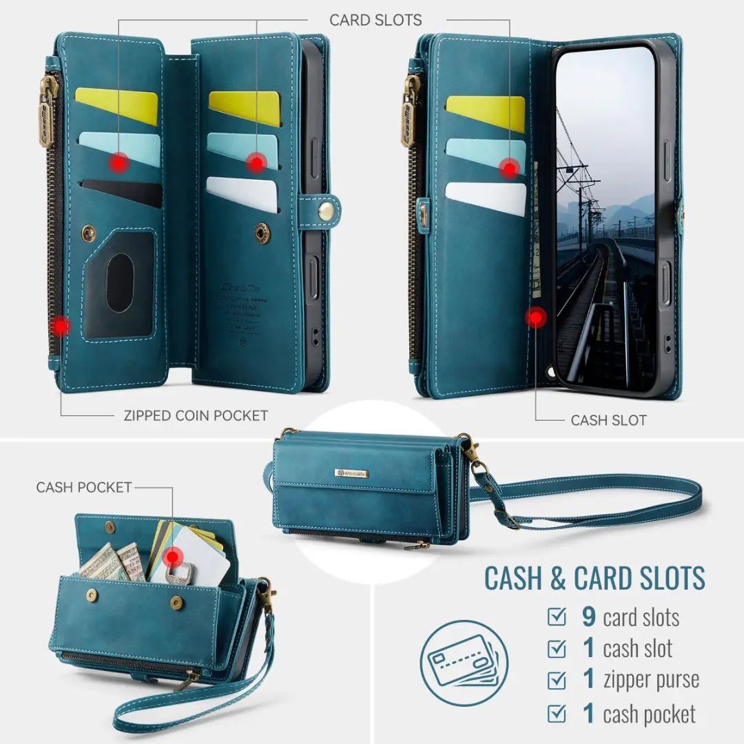 Caseme iPhone 17 Air Hoesje Portemonnee - Blauw - 9 Pasjes