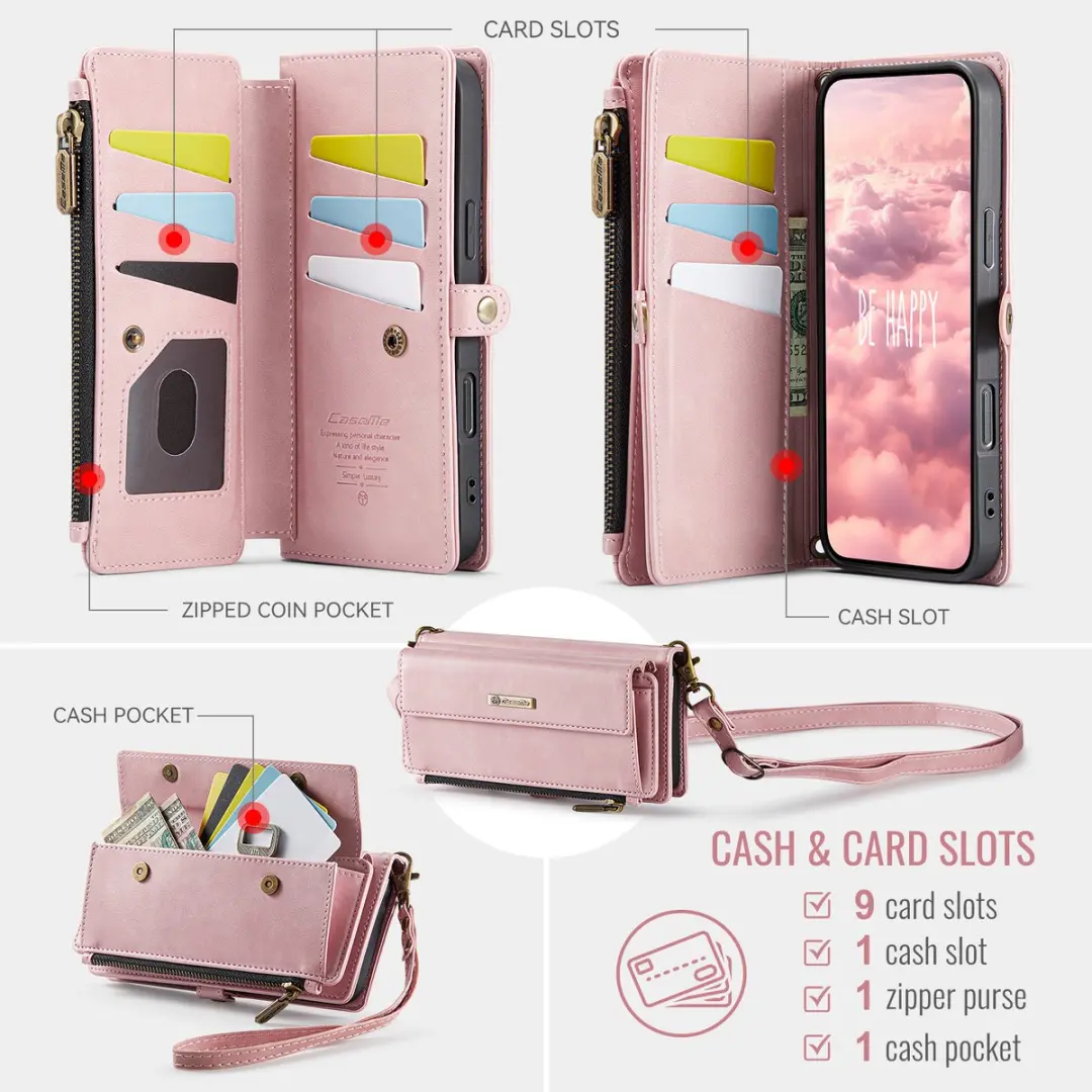 Caseme iPhone 17 Pro Max Hoesje Portemonnee - Lichtroze - 9 Pasjes
