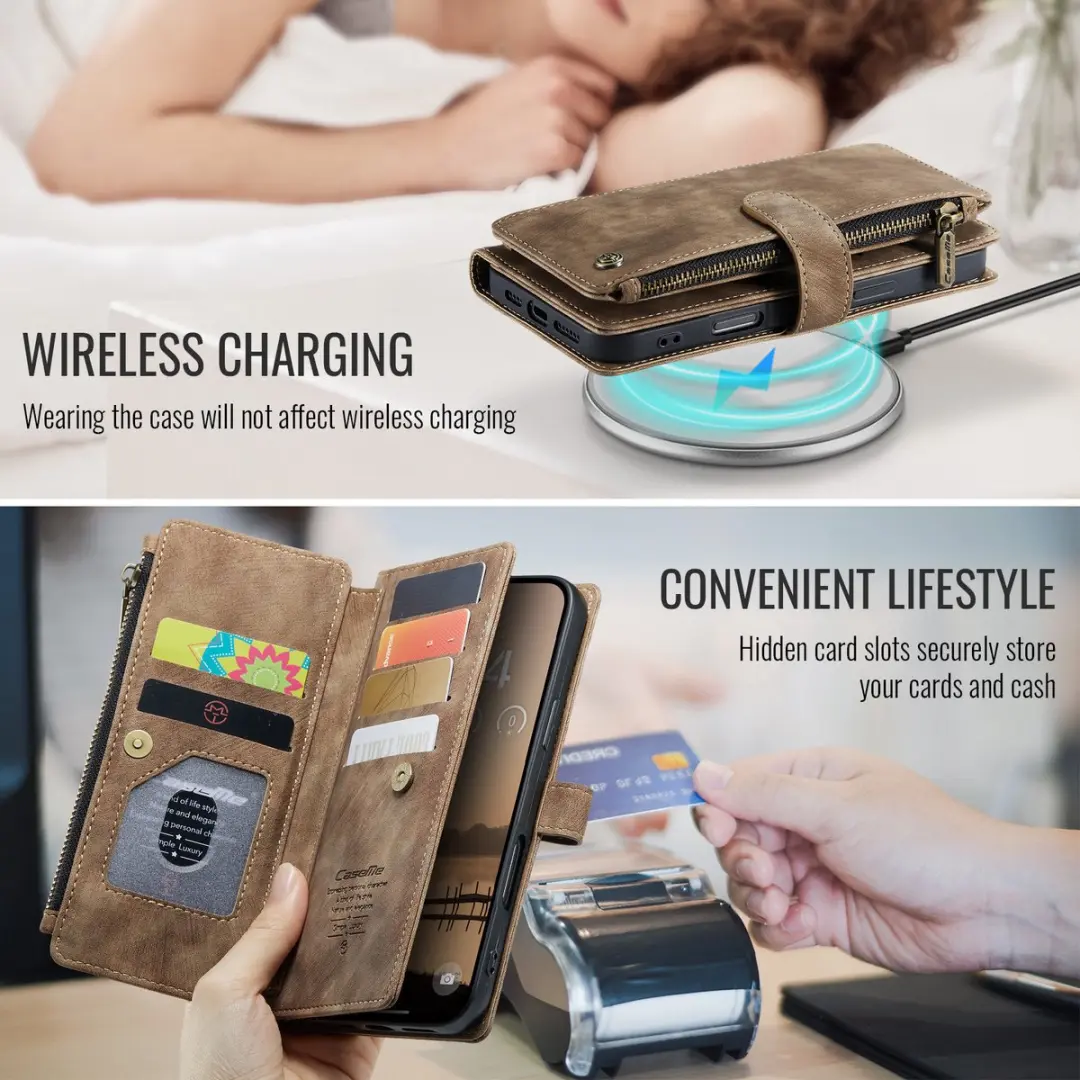 Caseme iPhone 17 Pro PU Portemonneehoesje - Bruin - 10 Pasjes - afbeelding 6 van 6