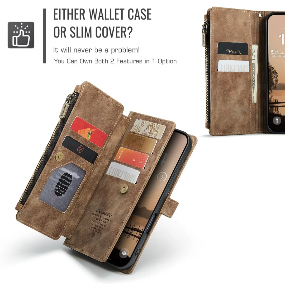 Caseme iPhone 17 Pro PU Portemonneehoesje - Bruin - 10 Pasjes
