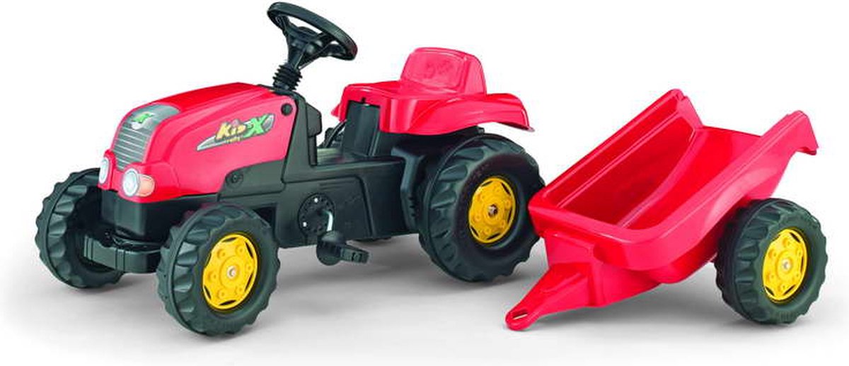 Rolly Toys rollyKid Rood - Traptractor met Aanhanger