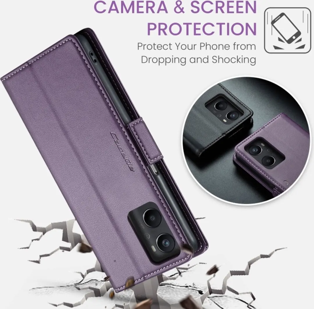 CaseMe Wallet Case OPPO A96 - RFID & Magneetsluiting - 3 Pasjes - Paars - afbeelding 6 van 6