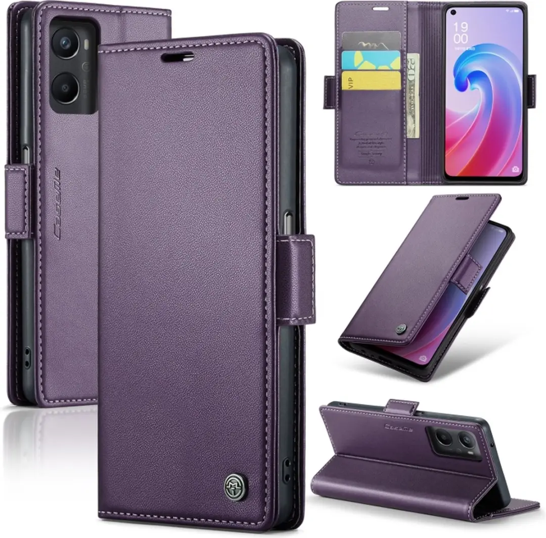 CaseMe Wallet Case OPPO A96 - RFID & Magneetsluiting - 3 Pasjes - Paars