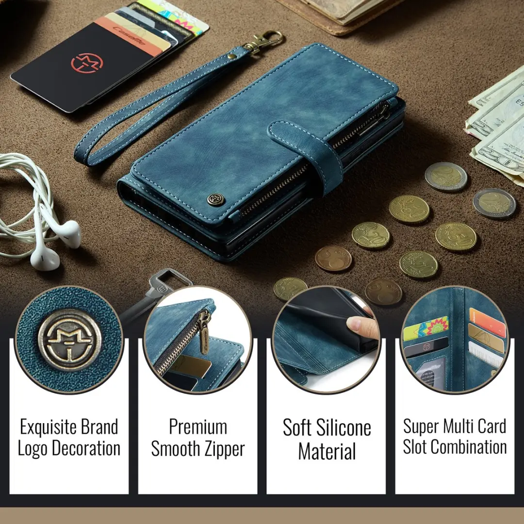 CaseMe C30 Book Case Hoesje iPhone 17 - Blauw - 10 Pasjes