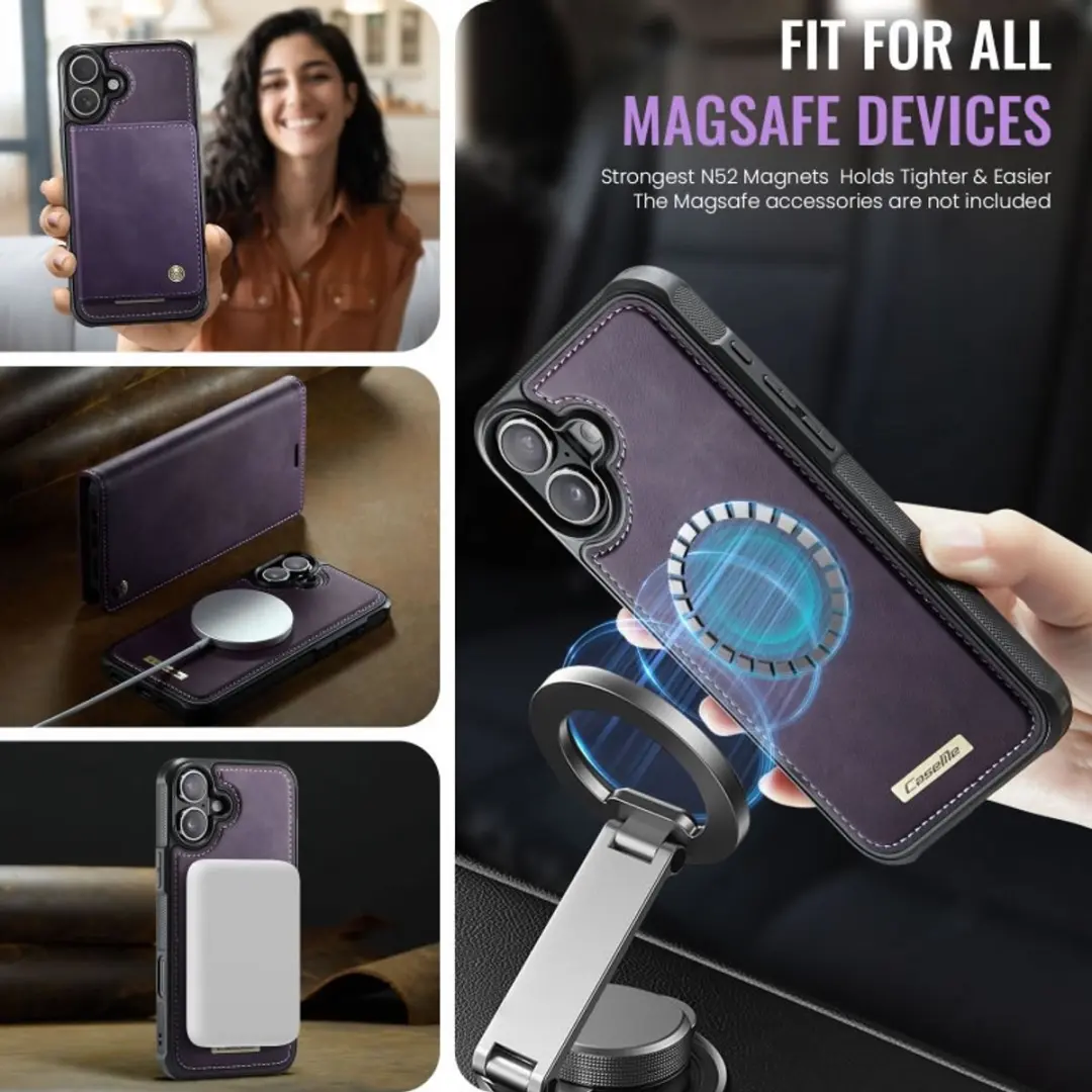 Caseme iPhone 16 Portemonneehoes - MagSafe Paars