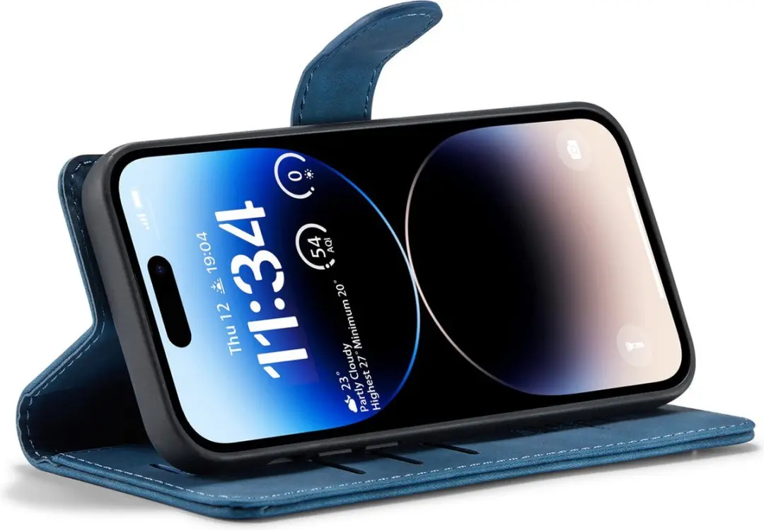 Caseme iPhone 15 Pro Max Bookcase Hoesje - Donkerblauw Kunstleer - 4 Pasjes