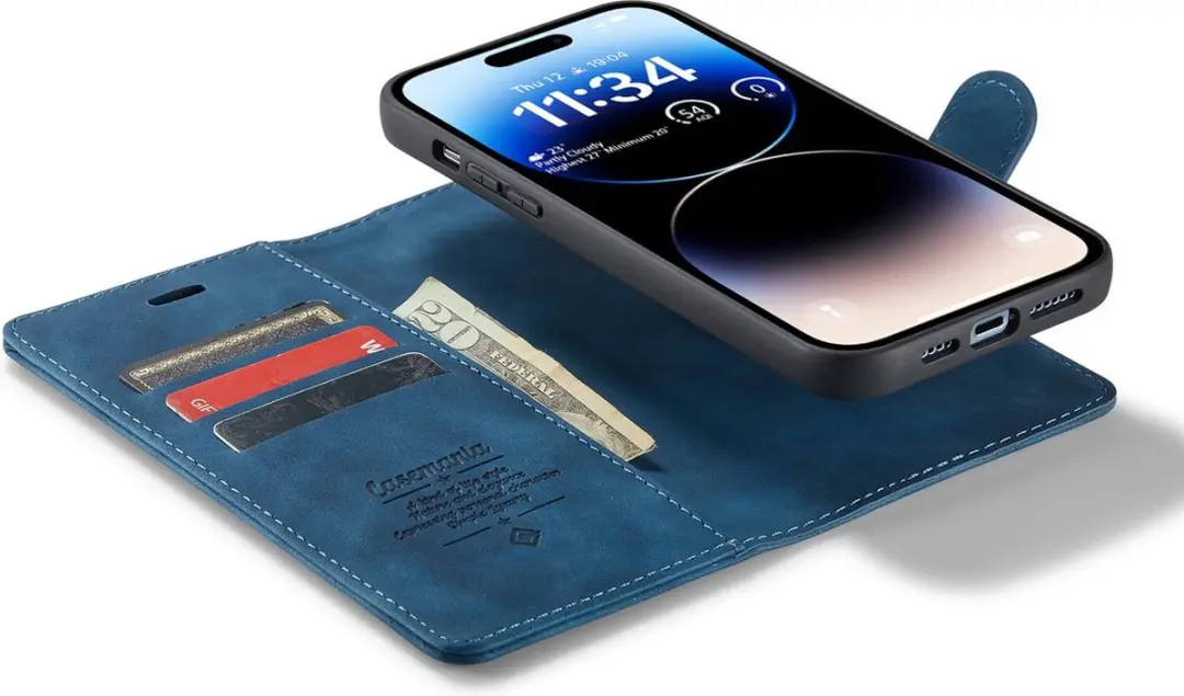 Caseme iPhone 15 Pro Max Bookcase Hoesje - Donkerblauw Kunstleer - 4 Pasjes