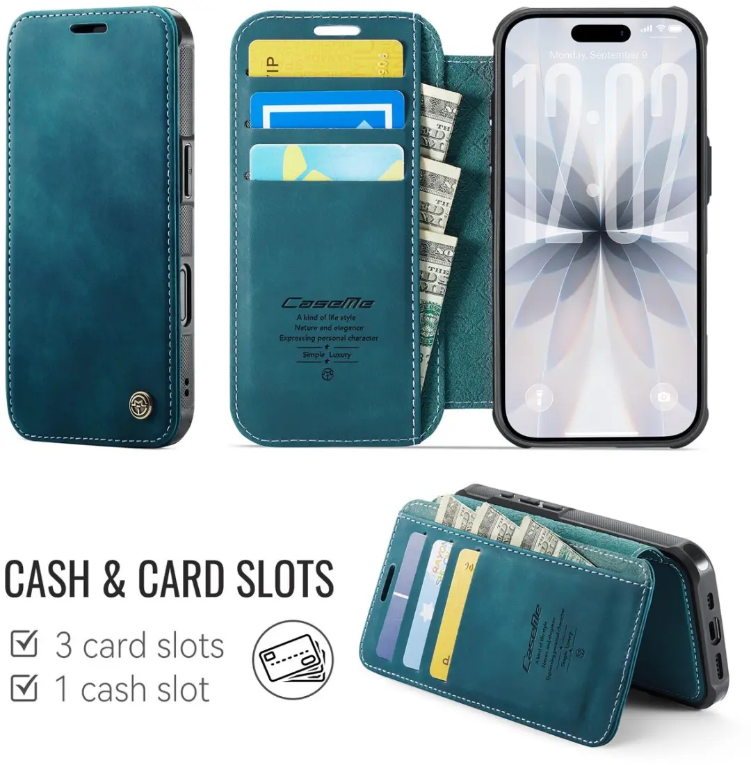 Caseme 053 Slim Book Case iPhone 17 Hoesje - MagSafe - Blauw - 3 Pasjes
