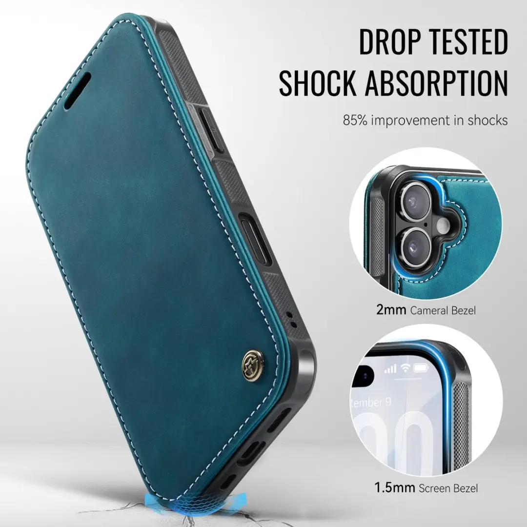 Caseme 053 Slim Book Case iPhone 17 Hoesje - MagSafe - Blauw - 3 Pasjes