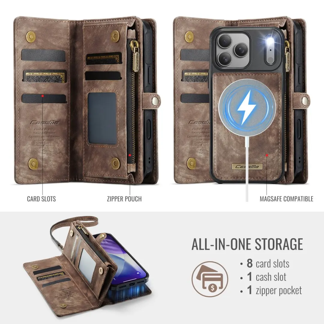 Caseme 008 Book Case iPhone 17 Pro Max - 8 Pasjes Bruin