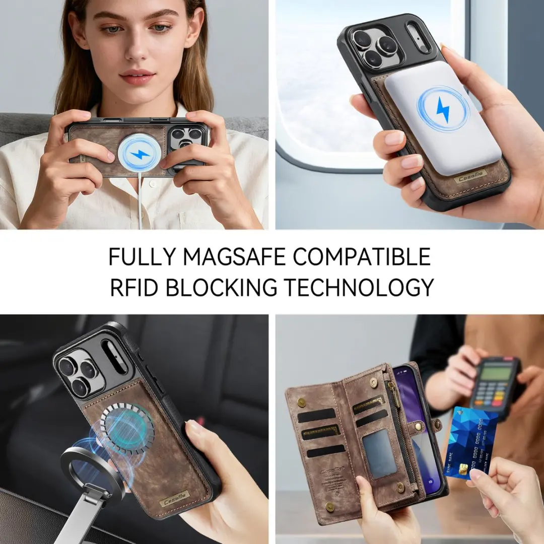 Caseme 008 Book Case iPhone 17 Pro Max - 8 Pasjes Bruin - afbeelding 6 van 6