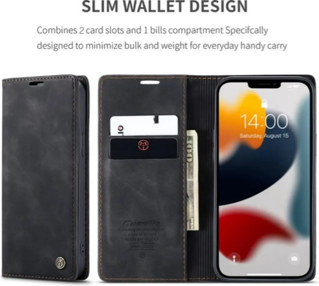 Caseme Bookcase iPhone 13 Pro Max Hoesje - 2 Pasjes - Zwart