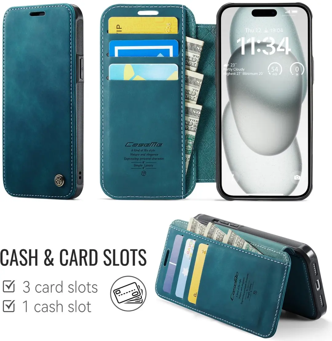 Caseme 053 Slim Book Case iPhone 13 Hoesje - MagSafe - Blauw - 3 Pasjes
