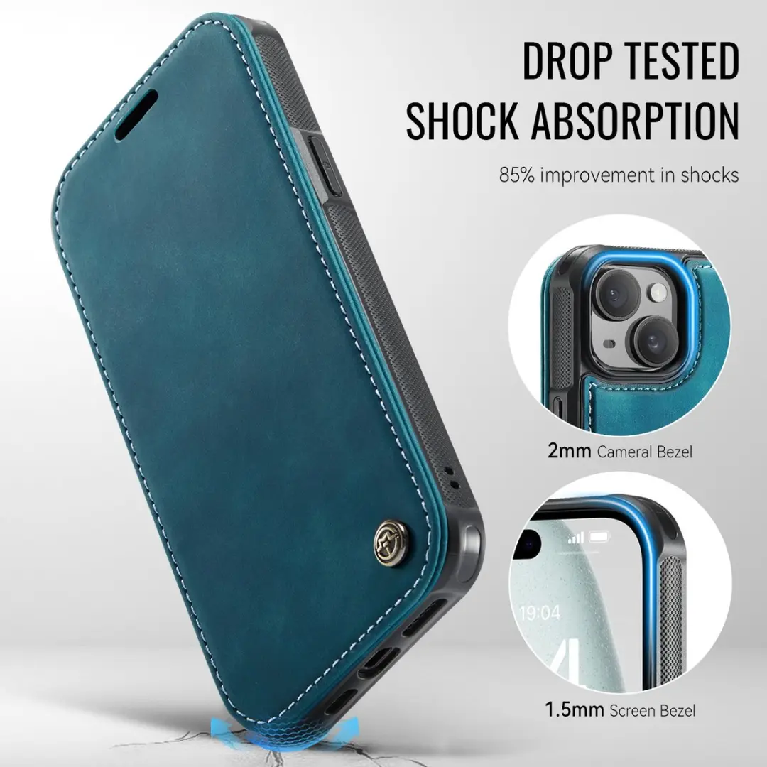 Caseme 053 Slim Book Case iPhone 13 Hoesje - MagSafe - Blauw - 3 Pasjes