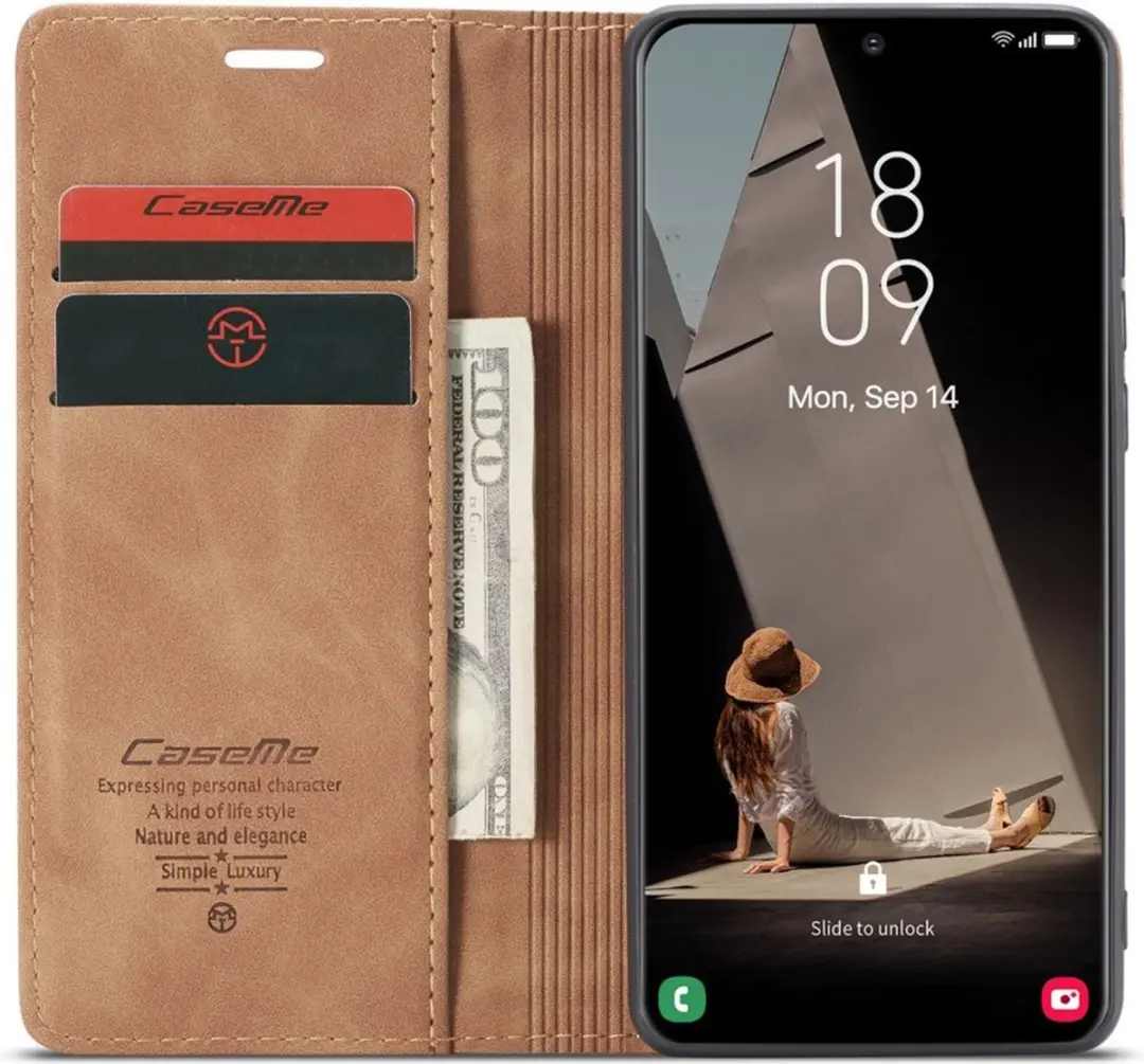 Caseme 013 Book Case Hoesje Samsung Galaxy S21 FE - Bruin - afbeelding 6 van 6
