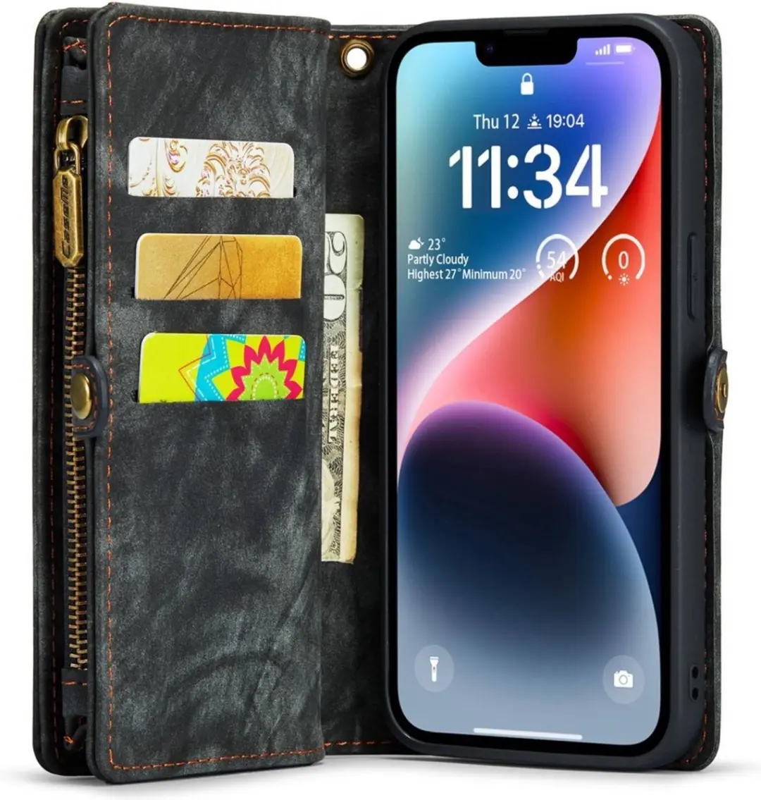 Caseme 008 iPhone 14 Hoesje - 2-in-1 Book Case & Portemonnee - 8 Pasjes - Zwart