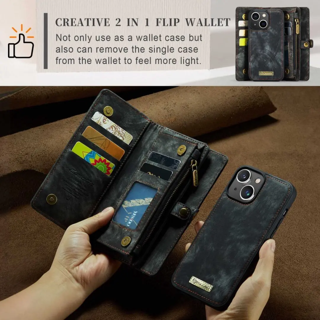 Caseme 008 iPhone 14 Hoesje - 2-in-1 Book Case & Portemonnee - 8 Pasjes - Zwart