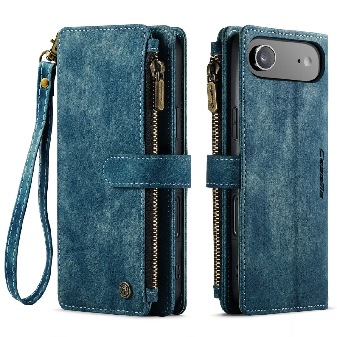 Caseme iPhone 17 Air PU Hoesje Blauw - 10 Pasjes