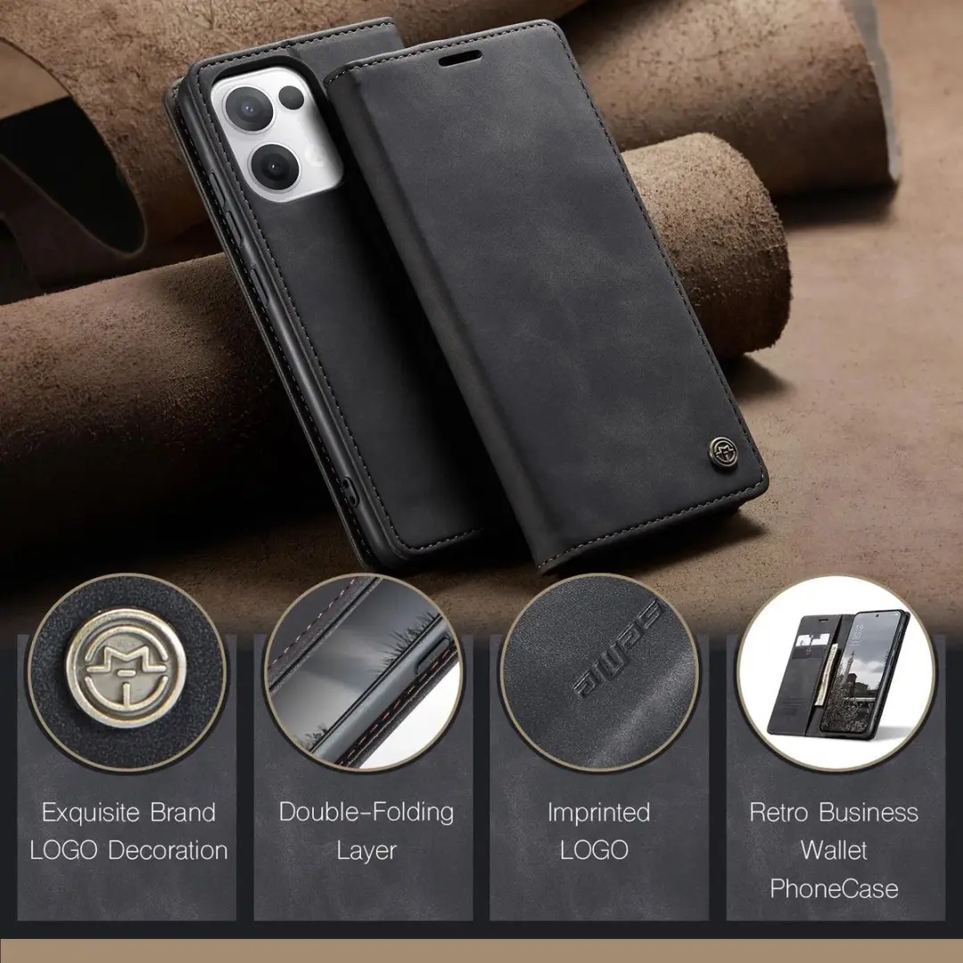 Caseme Retro Texture Book Wallet Hoesje - Oppo Reno13 - 2 Pasjes - Zwart