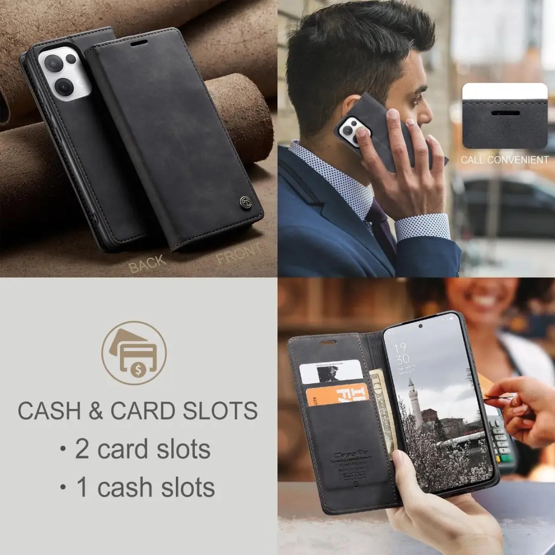 Caseme Retro Texture Book Wallet Hoesje - Oppo Reno13 - 2 Pasjes - Zwart