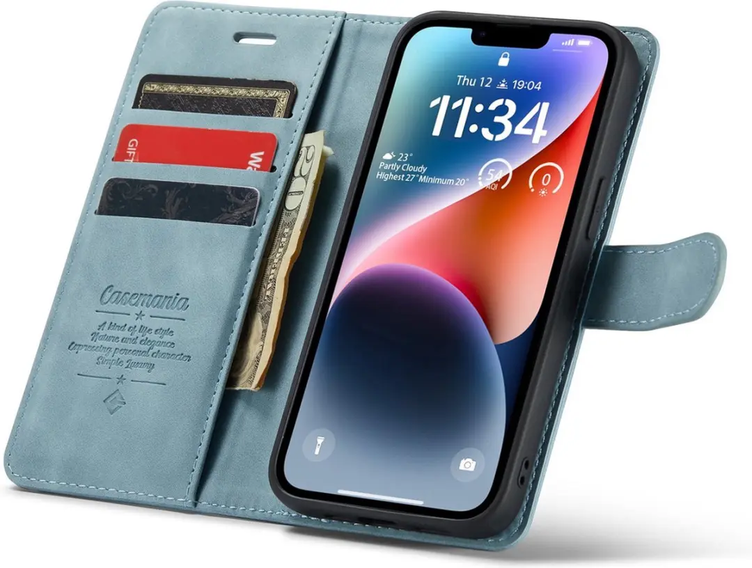 Caseme iPhone 14 Plus Bookcase Hoesje - Aquablauw - 4 Pasjes