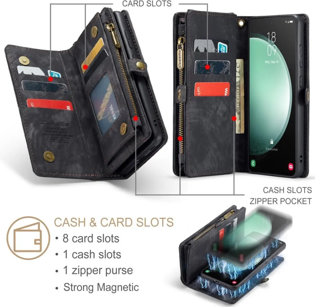 Caseme 008 Hoesje Samsung Galaxy S23 FE - 2-in-1 Book Case & Portemonnee - 8 Pasjes - Zwart - afbeelding 6 van 6