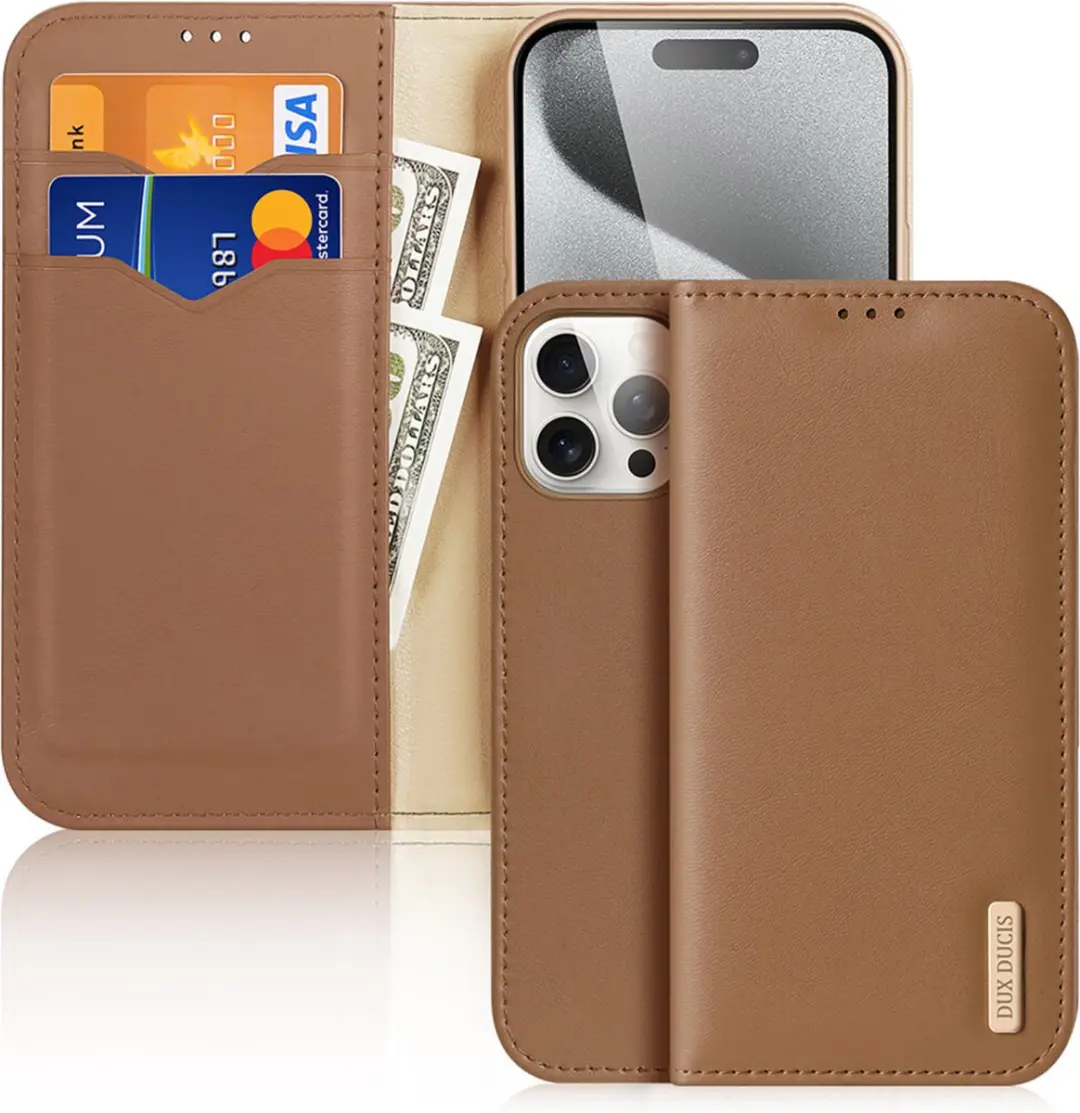 Dux Ducis Hivo Series iPhone 15 Pro Max Hoesje - 3 Pasjes - Bruin