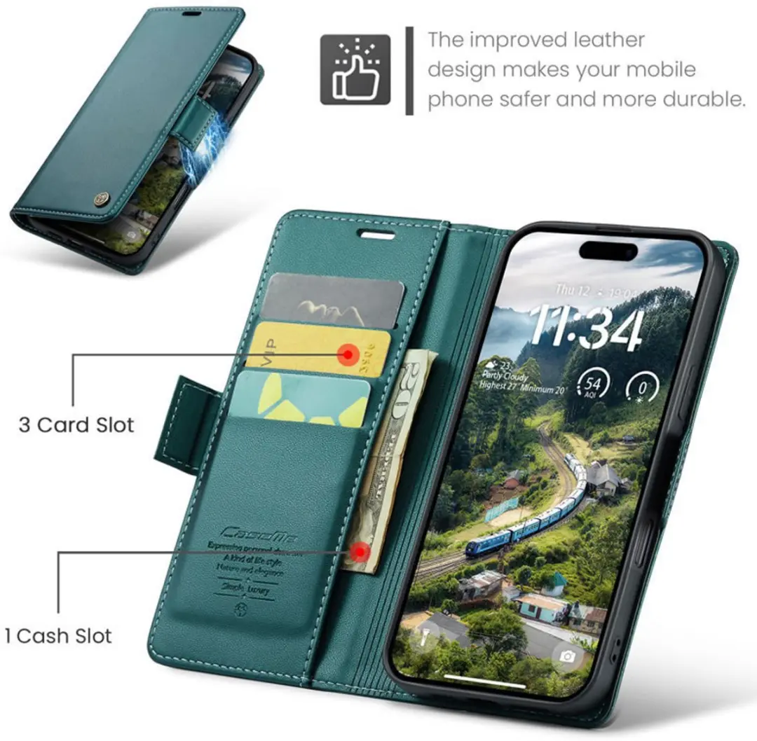 CaseMe Wallet Case iPhone 16 Pro - Groen - RFID & Magneetsluiting